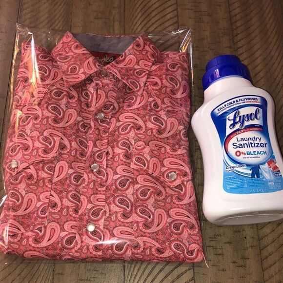 Rodeo’s All Cotton Pink Paisley Swirl Pearl Snap Western Shirt Pockets! Comfy! - Picture 13 of 17